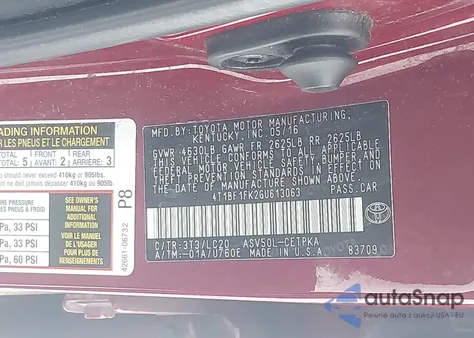 2016 Toyota Camry Xse z USA, uszkodzony, nr VIN 4T1BF1FK2GU613063